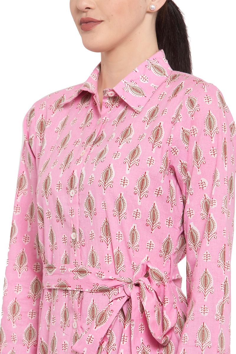 Pink Block Printed Shirt Dress